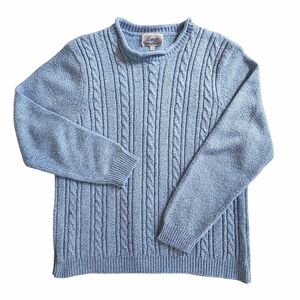 Vintage 1990s Rolled-Neck Pullover Sweater Women XL Marled Blue Cable Knit